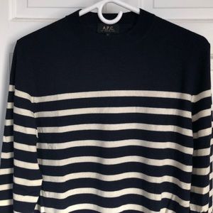 A.P.C. Navy/cream striped crewneck sweater